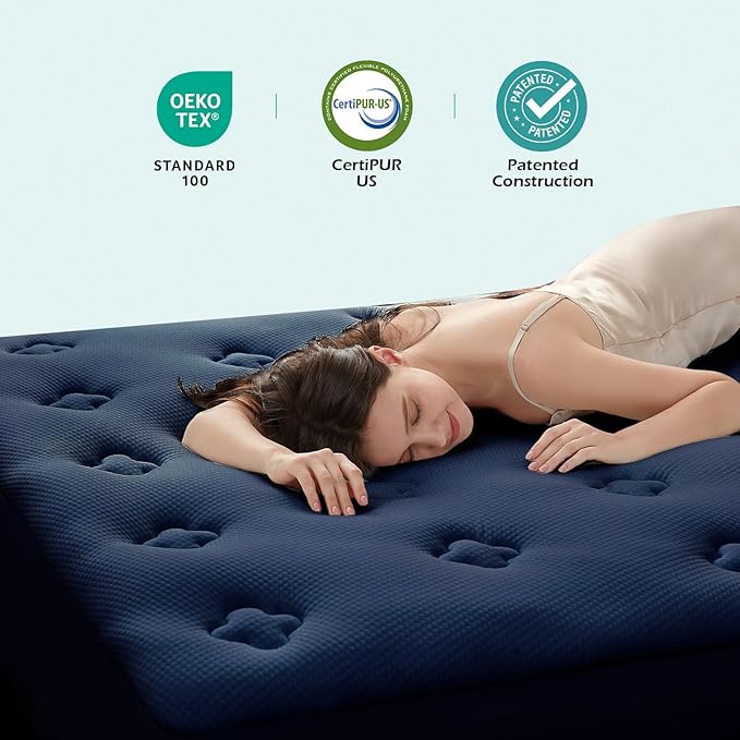 Hansleep California King Mattress Topper Viscose Derived from Bamboo, Memory Foam Pillow Top Mattress Topper Cal King with Deep Pocket, Breathable Mattress Pad for Back Pain Relief, 72" x 84", Navy