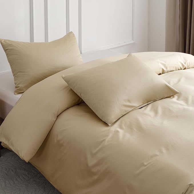 HeimenAogo Egyptian Cotton Duvet Cover Twin/Twin XL Sateen Weave, Silky Soft and Breathable Bedding Set with Zipper Closure, Long Staple Cotton Bed Linen Cream 2Pcs