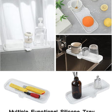 Silicone Bathroom Soap Dishes with Drain Spout-Bathroom and Kitchen Sink Organizer,Sponge Holder,Dish Soap Tray,Perfect for Dispenser,Scrubber,Bottle,Cup on Sink or Counter-White 12