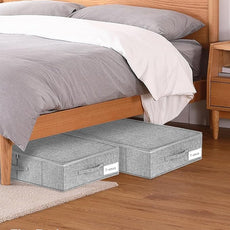 Under Bed Storage, 2 Pack Underbed Storage Container Bags With Lid, Foldable Sturdy Clothes Storage Drawer Organizer W/ 3 Handles, Ultra Thick Fabric Blanket Shoe Storage Box, 30x15x6.7inch, Grey