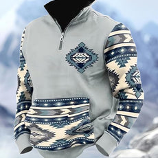 Western Sweatshirts for Men Aztec Cowboy Vintage Graphic Fleece Hoodie Mens Quarter Zip Pullover Country Jacket