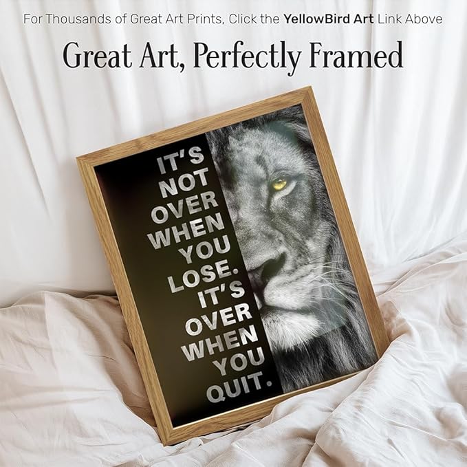 YELLOWBIRD ART & DESIGN Motivational Wall Art & Decor FRAMED - Positive Quotes - Motivational poster - Office Wall Art - Lion Wall Decor Inspiration Motivation Man cave Gym Wall Decor for Men