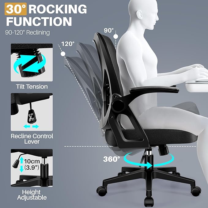 FelixKing Office Chair - Ergonomic Desk Chair Breathable Mesh Task with Wheels and Lumbar Support Home Desk Office Chairs with Flip up Armrest Rolling Swivel for Home Computer Black Pack of 6