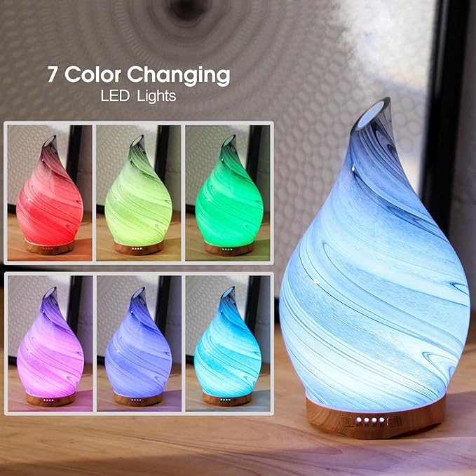 Porseme 280ml Essential Oil Diffuser Glass Color Changing Aroma Air Diffusers Aromatherapy Ultrasonic Cool Mist Humidifier 7 Running Hours Waterless Auto-Off for Sleeping, Yoga, Office, Spa (Ink)