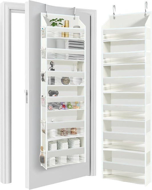 HOMELUX THEORY UPGRADED Over The Door Organizer Hanging - 100D EXTRA THICK & 50lbs HUGE CAPACITY 6 Large Front & 12 Side Pockets, Over The Door Shoe Organizer, Hanging Closet Organizer (Ivory, 1pc)