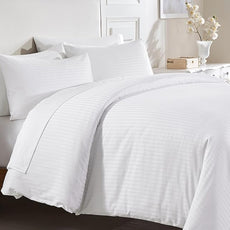 California Design Den Striped White Duvet Cover Queen/Full Only - Premium 400 Thread Count 100% Cotton Duvet Cover Queen, Sateen, Queen Comforter Cover, Button Closure and Corner Ties (Striped White)