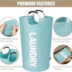 DOKEHOM 90L Large Laundry Basket, Collapsible Laundry Bag, Freestanding Tall Clothes Hamper, Foldable Washing Bin (Light Blue)