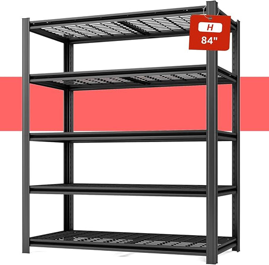 55.12" W Father&I 5-Shelf- Storage Rack Industrial Metal Adjustable Garage/Kitchen Shelves Heavy-Dudy Shelving Units Steel Organizer System for Basement/Shed, 84" H*55.12" W*24" D*, Black