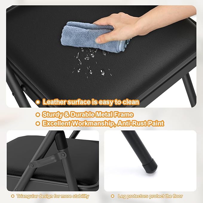 12 Pack Black Folding Chairs with Padded Cushion for Outside, Portable Stackable Commercial Metal Foldable Chairs with Steel Frame for Home Events Office Wedding Party, 350lbs Capacity