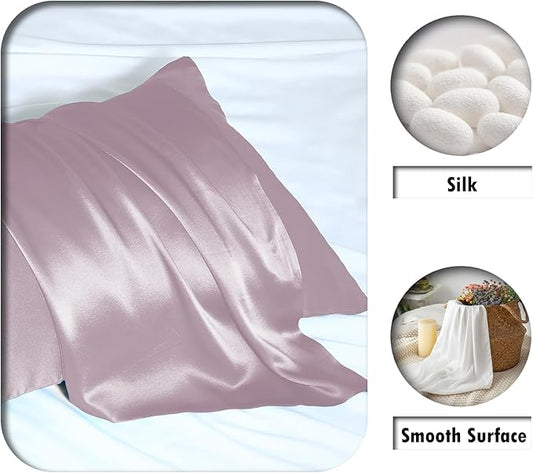 Mulberry Silk Pillow Cases for Hair and Skin Queen Size Silk Pillowcase with Zipper Soft Breathable Smooth Cooling Satin Silk Pillow Covers for Sleeping (Lavender,20"X 30",1Pcs)