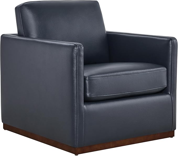 CHITA Genuine Leather Swivel Accent Chair, FSC Certified Mid Century Modern Arm Chair for Living Room and Bedroom, Fully Assembled, Navy