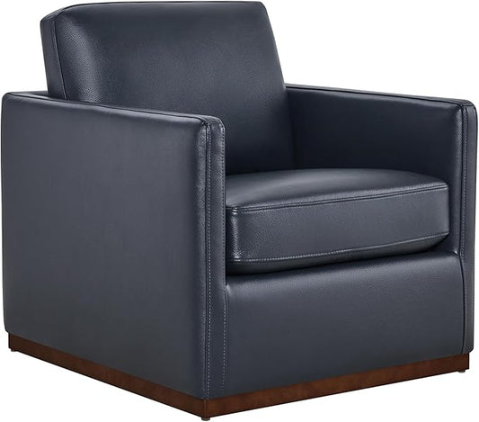 CHITA Genuine Leather Swivel Accent Chair, FSC Certified Mid Century Modern Arm Chair for Living Room and Bedroom, Fully Assembled, Navy