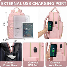 Laptop Backpack for Women Work Bag - 15.6 inch Travel Backpack with USB Charger Business Computer Backpacks for Office College Back pack for Teacher Casual Waterproof Bookbag for Nurses Pink