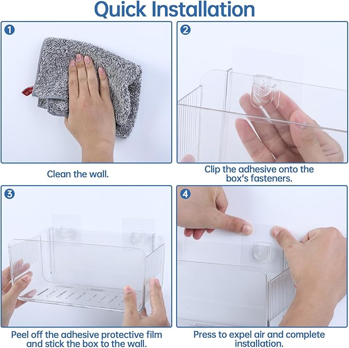 Bath Toy Storage Holder, 2 Pack Large Capacity Clear Adhesive Shower Caddy & Bathtub Organizer with Quick-Dry Holes, No Drill Wall Mounted for Bathroom, Kitchen