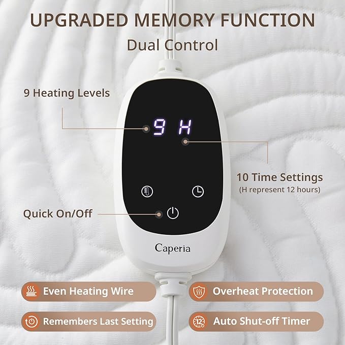 Heated Mattress Pad King, Electric Mattress Pad Bed Warmer with 9 Heat Settings, Memory Function, 1-12 Hours Auto Off, Deep Pocket, Machine Washable, 78"x 80"