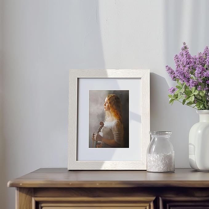 8x10 Picture Frame with Mat for 5x7 Set of 4, Rustic White Wood Grain 8 x 10 Gallery Wall Picture Frames for Tabletop or Wall Mounting(4 Pack, White)