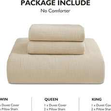EMME Muslin Cotton Duvet Cover Set Light Tan King Size Linen Like Soft Breathable Lightweight Summer Comforter Cover Set with Zipper Closure (Light Tan, King, 104