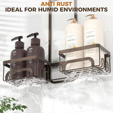 REINHARDT Shower Caddy Hanging for Handheld Showerheads Adjustable Split Shower Caddy, Rustproof Shower Organizer with Hooks for Razor Over the Head Caddy with Soap Holder Bathroom Accessories, Bronze