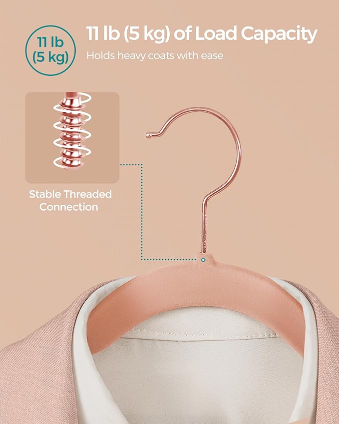 SONGMICS Slim Velvet Hangers, Non-Slip Clothes Hangers with Rose Gold Swivel Hooks, Space-Saving, for Closet, 100 Pack, Pink UCRF026R100