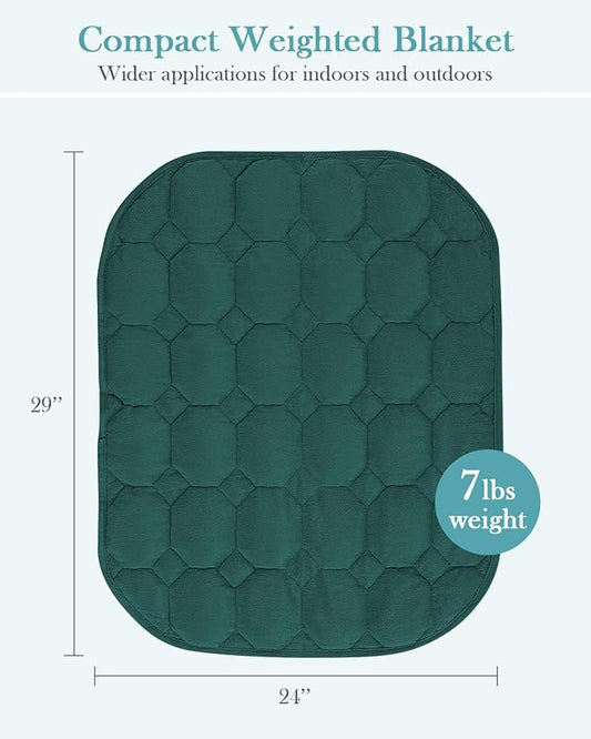 Topblan Weighted Lap Blanket 7lbs for Adults, Small Weighted Blanket Throw for Napping, Relaxation, Calming and Travel, Skin Friendly & Machine Washable for All-Season Sleeping, Dark Green