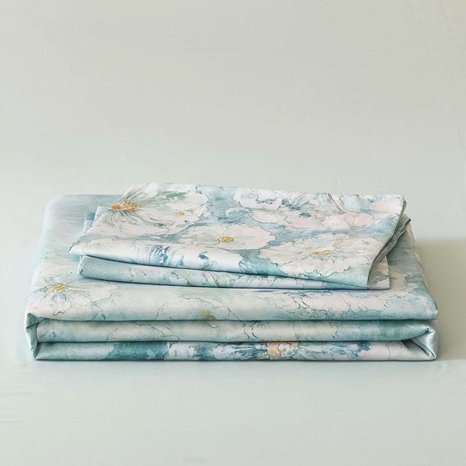 HeimenAogo Egyptian Cotton Duvet Cover King Sateen Weave, Silky Soft Duvet Cover with Zipper Closure, Long Staple Cotton Comforter Cover Watercolor Floral 3 Pcs