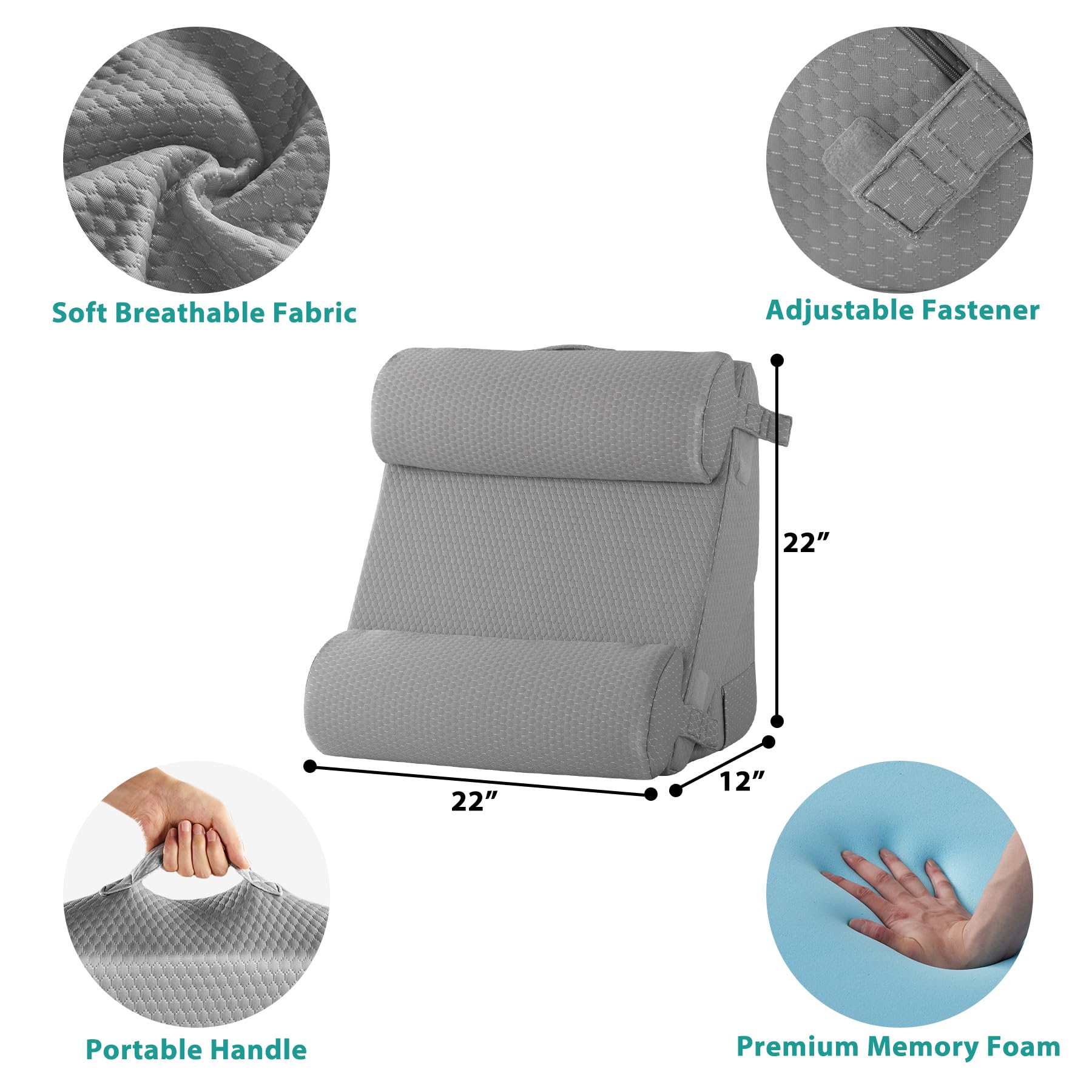 Bedluxe Wedge Pillow Headboard, 3PCS Orthopedic Bed Wedge Pillows Set for After Surgery, Adjustable Pillow Wedge for Acid Reflux&Back Pain Relief, Sleeping, Back Pillow for Bed Sitting Up, White/Grey Dormly