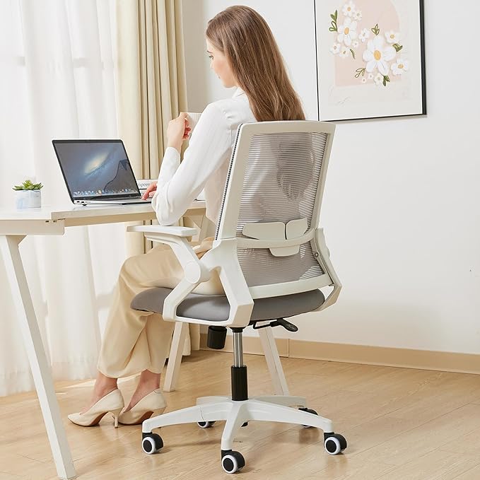 Your Perfect Home Office & Study Companion: Ergonomic Mesh Chair with Adjustable Lumbar, Flip-Up Arms & Tilt Lock - Modern Grey, 400lb Capacity, Durable & Comfortable
