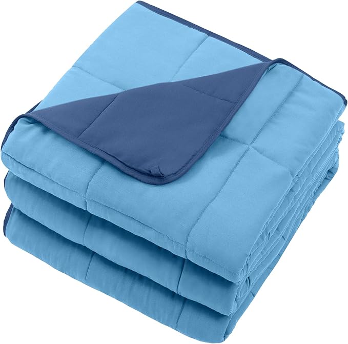 Blue Weighted Blanket for Adults 15lbs, 48"x72", Twin Full Size Cooling Heavy Throw Blanket for 120-160lbs, Microfiber Soft Thick Big Blankets Weighted Comforter Gift for Sleeping