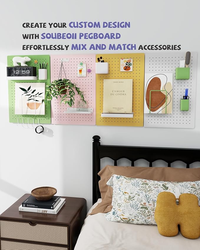 Metal Pegboard Kit — Carbon Steel Pegboards with 26 Accessories, Pegboard Wall Organizer for Home, Office, Study Room, Kitchen, Craft Room & Gaming Setup— 24″ × 16″ Pink Peg Board