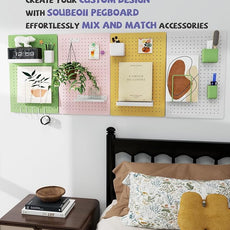 Metal Pegboard Kit — Carbon Steel Pegboards with 26 Accessories, Pegboard Wall Organizer for Home, Office, Study Room, Kitchen, Craft Room & Gaming Setup— 24″ × 16″ Pink Peg Board