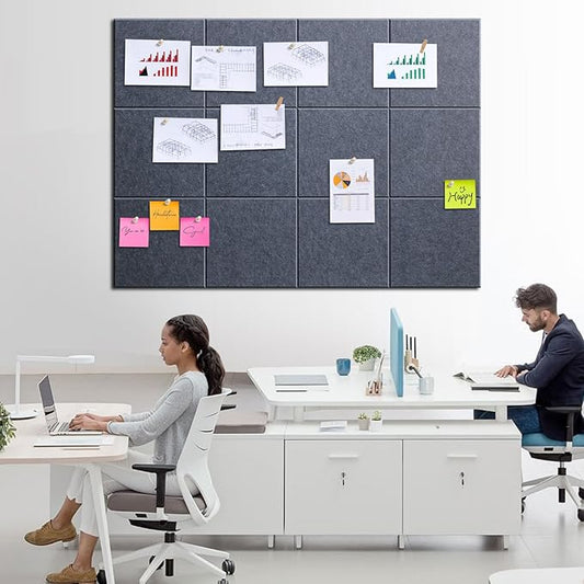 Large Cork Bulletin Board - 48" x 36" Cork Board for Walls - 12 Pack Felt Tiles, 60 Removable Safe Adhesive Tabs & 40 Pushpins - Dartboard Protector for Office, School, Home Decor - Dark Grey