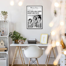 Vintage Women Times Newspaper Canvas Wall Art Black and White Aesthetic Poster Funky Hot Girl Eating Pasta Fashion Prints for Italian Kitchen Bar Cart Girly Dorm Room Art Posters 24x36inch black framed