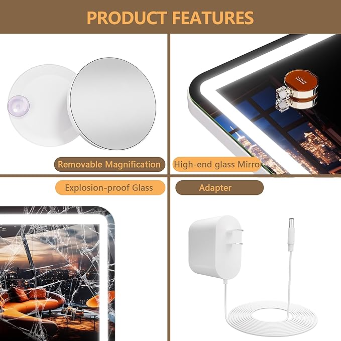 Hasipu Vanity Mirror with Lights, 47.2" x 30" LED Makeup Mirror, Lighted Makeup Mirror with Dimmable 3 Modes, Touch Screen Control Vanity Mirror Round White