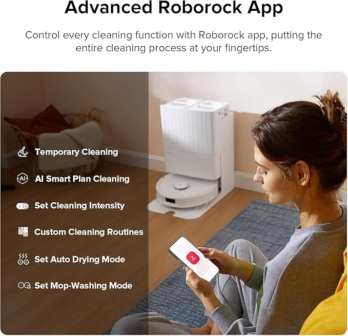 roborock Qrevo Plus Robot Vacuum and Mop with FlexiArm Design Edge Mopping, Self-Emptying, Auto Mop Washing & Drying, 7,000 Pa Suction, White (Renewed)