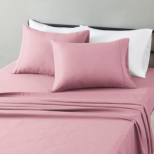 Amazon Basics Lightweight Microfiber 4-Piece Bed Sheet Set, Rose, Solid, Full AmazonBasics