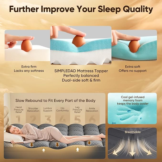 Queen Mattress Topper, 4.5 Inch Memory Foam Mattress Topper for Back Pain - 2.5" Cooling Memory Foam Soft and Supportive + 2" Pillow Top Mattress Pad Cover, with 8-21" Deep Pocket, Dark Gray