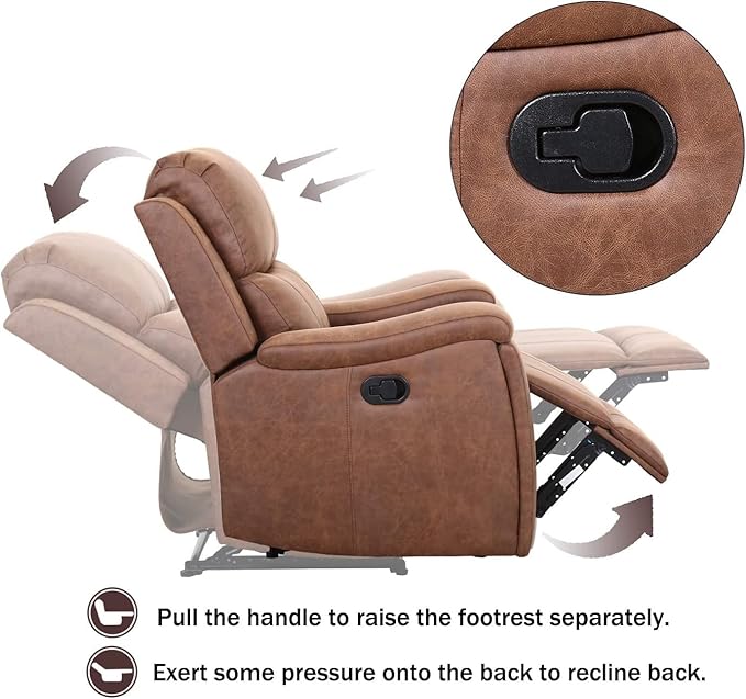CANMOV Leather Recliner Chair Set of 2, Classic and Traditional Manual Recliner Chair with Overstuffed Arms and Back, Manual Single Sofa with Concealed Cup Holders,Brown