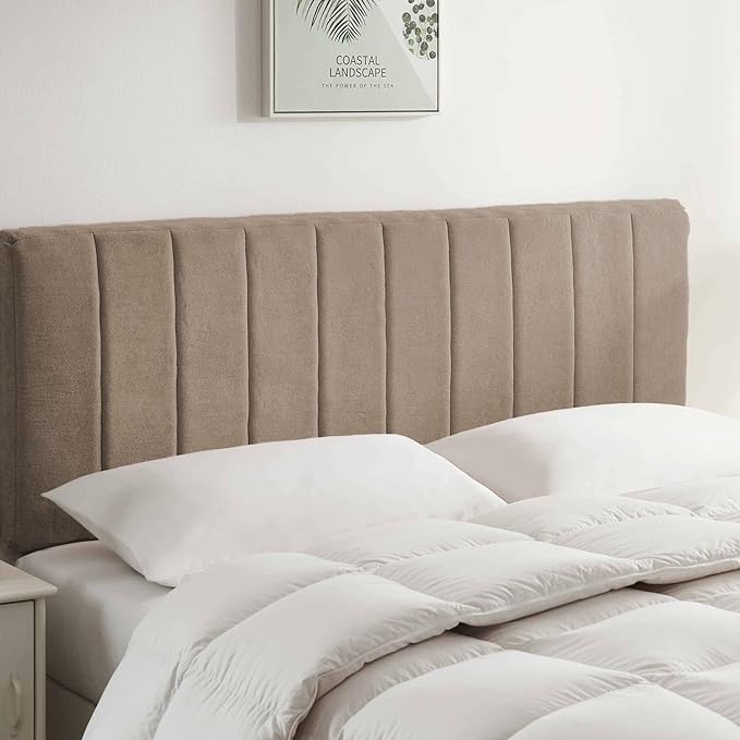 Hearth & Harbor Upholstered Full Headboard - Easy Assemble Channel Stitched Headboard Full Size - Wall Mounted Headboards with 3D Soundproof Wall Panels Peel & Stick Floating Headboards, Mocha