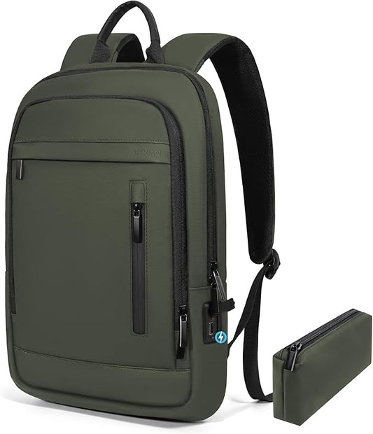 Business Backpack for Men Lightweight Commute Laptop Backpack Anti-Theft Water Resistant Backpack for 17.3 Inch Computer for Daily Office Work with Small Bag (Green)