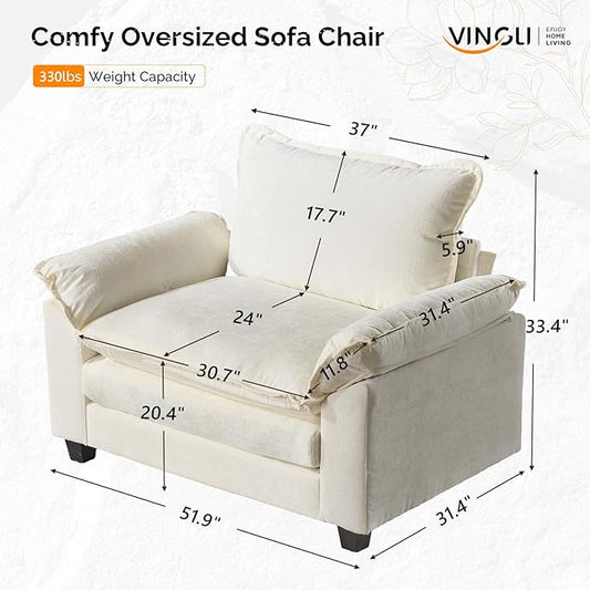 VINGLI Cloud White/Cream Single Chair with Armrest