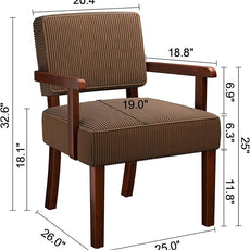 Corduroy Accent Chair, Mid Century Modern Armchairs with Solid Wood Frame, Oversized Reading Leisure Chair for Living Room, Bedroom (Corduroy Brown, One Chair)