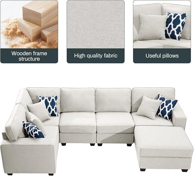 Legend Vansen Modular Sectional Sofa U Shaped Couch with Ottoman Modern Reversible Corner Sectional Couch for Living Room (Cream, U Shaped Sofa-1)