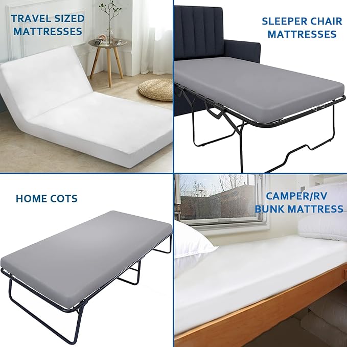 Cot Mattress Pad Protector Waterproof, Quilted Cot Size Mattress Cover 30" X 75" X 10" Fitted for Narrow Twin/Camp Bunk/Rvs Bunk/Guest Beds, Deep Pocket Mattress Topper, Gray (Cover Only)
