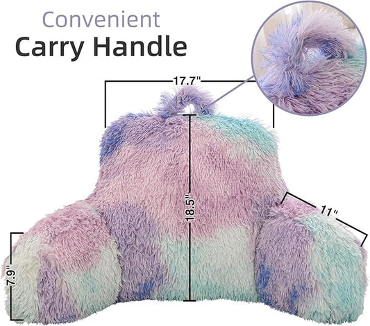 A Nice Night Faux Fur Reading Pillow Bed Wedge Large Adult Children Backrest with Arms Back Support for Sitting Up in Bed/Couch for Bedrest,BluePurple,More Large