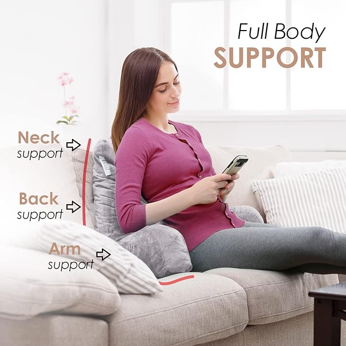 Nestl Reading Pillow with Shredded Memory Foam, Designed for Sitting Up in Bed and Couch, Back and Arms Adjustable Support for Adult & Teens Backrest Pillows for Reading, Washable Cover, Grey Lavender