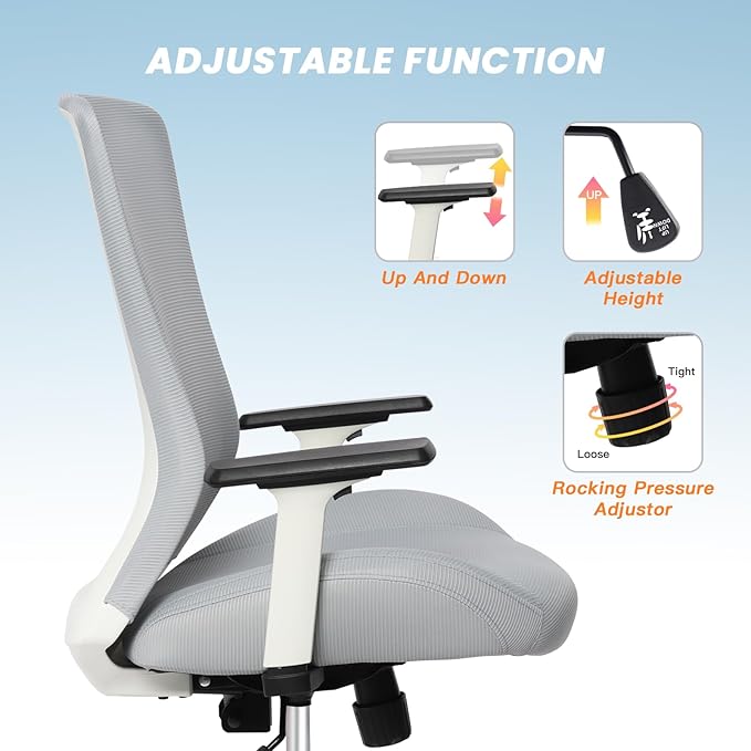Heavy Duty Big and Tall Office Chair 400lb for Heavy People, Ergonomic Wide Desk Chair White Mesh Office Chair with Lumbar Support, Adjustable Height and Armrests