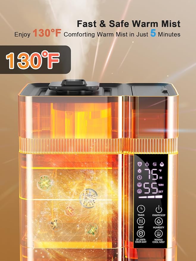 13L/3.4Gal Humidifiers for Bedroom, Ultrasonic Warm & Cool Mist Humidifier Large Room, Covers 800ft², 72H Runtime, 24H Timer, 3 Mist Modes Top Fill Quiet Humidifiers for Home, Office, Black