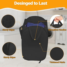 Pop Up Laundry Hamper with Side Pockets, Foldable Laundry Basket Reinforced, Privacy Protection Collapsible Basket, Sturdy and Lightweight Clothes Hamper for Dorm, Bedrooms, Bathrooms, Travel black