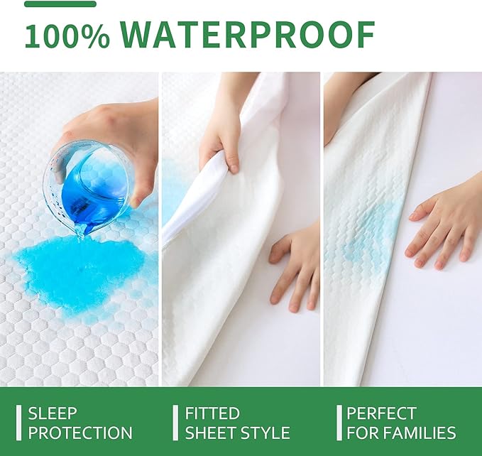 Queen Mattress Protector Waterproof Cooling Queen Mattress Pad Cover, Viscose 3D Air Breathable Fabric, Fitted 8-18 inch Deep Pocket, Washable Noiseless