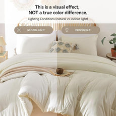 ROSGONIA Oversized King Comforter 128x120, 3pcs Super King Plus (1 Ivory Comforter & 2 Pillowcases) Lightweight Oversized Bedding Set Blanket